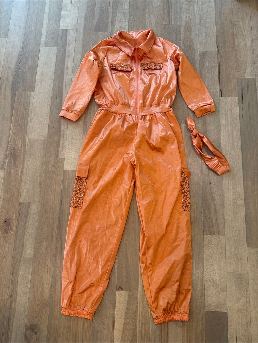 Weissman Orange Utility Jumpsuit with Matching headband